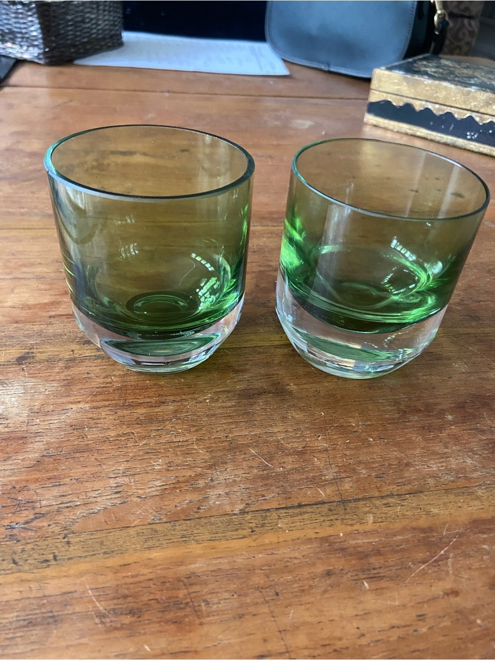 2 Crate&Barrel Emerald 2 toned Green Glass Votive Candle Holders